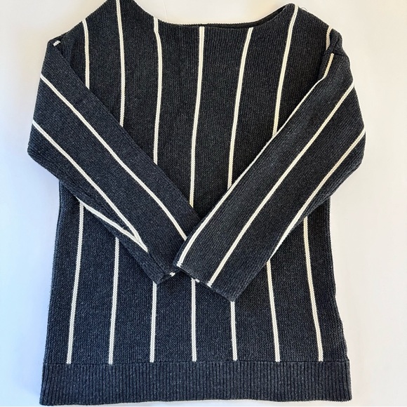 Banana Republic Sweaters - BR Gray White Striped Boatneck Knit Sweater Large Office Preppy Business Casual